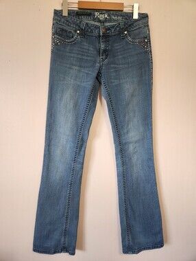 Wrangler Rock 47 Ultra Low Rise Rhinestone Thick Stitch Bootcut Jeans 27x34 Y2K